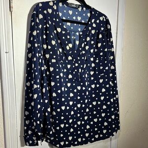 Navy Heart Print Women's Top
